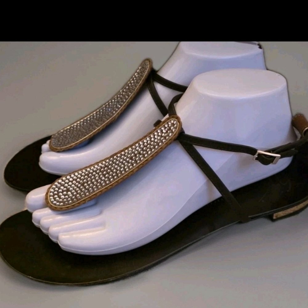 Giuseppe Zanotti Black T-Strap Crystal Accent Sandals